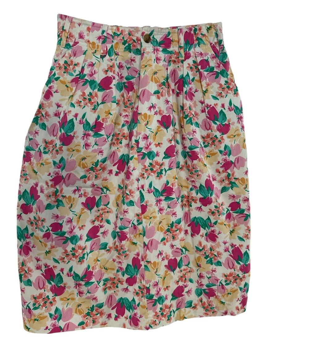 Vintage Hunt Club high waisted pleated floral, pockets, white, pink skirt size 8